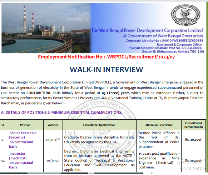 wbpdcl ecectrical requirement